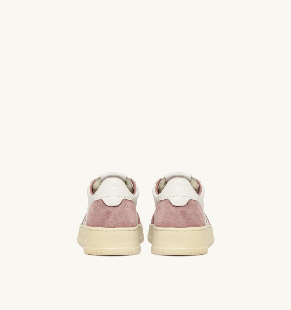 Autry Medalist Low Sneakers Goatskin Suede White / Pink | 0436-SCEQX