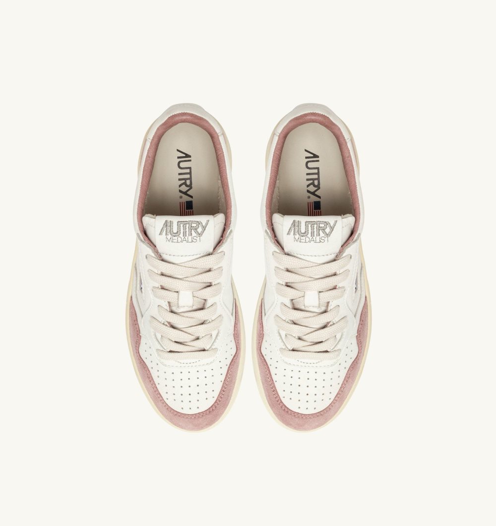 Autry Medalist Low Sneakers Goatskin Suede White / Pink | 0436-SCEQX