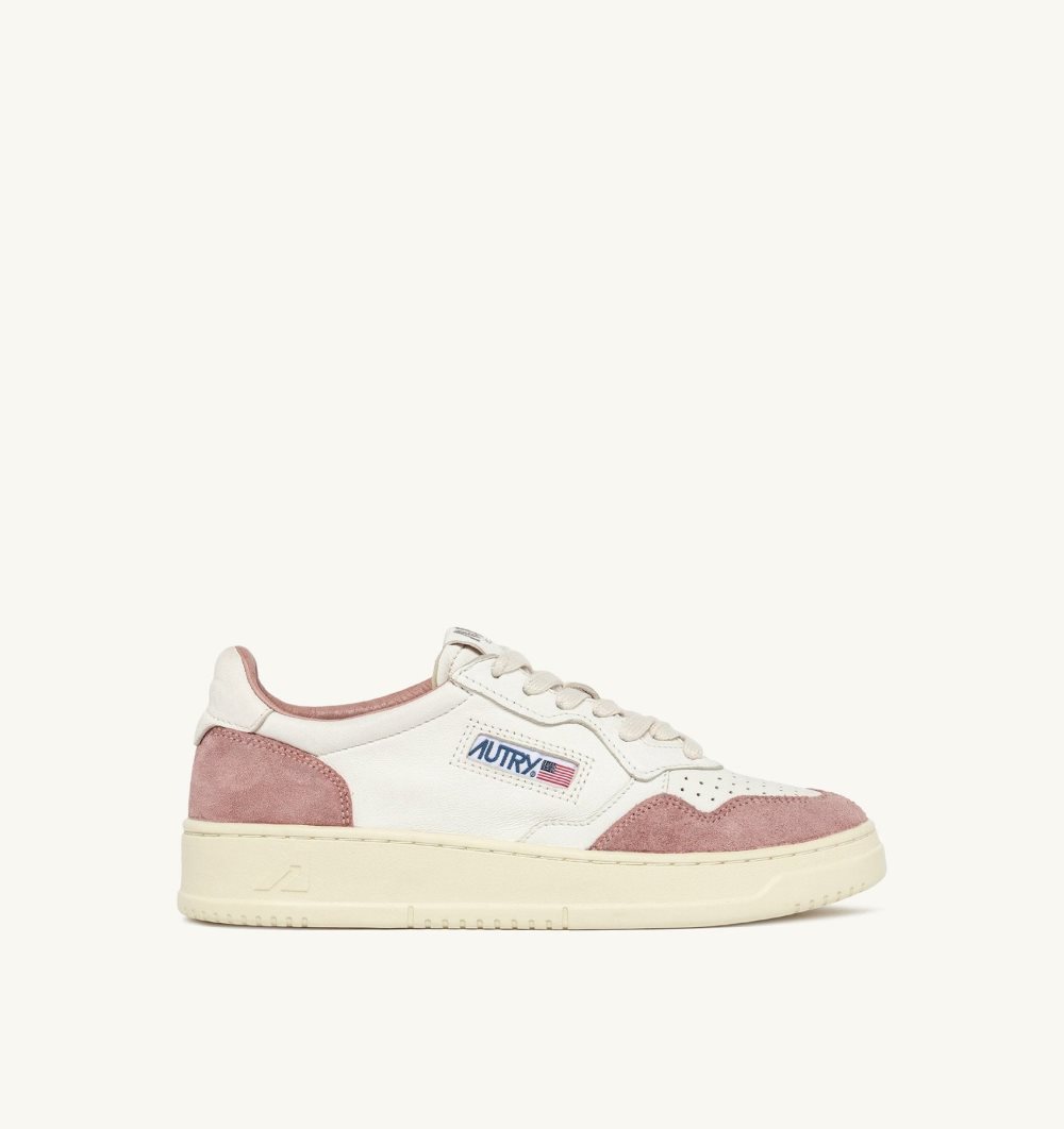 Autry Medalist Low Sneakers Goatskin Suede White / Pink | 0436-SCEQX