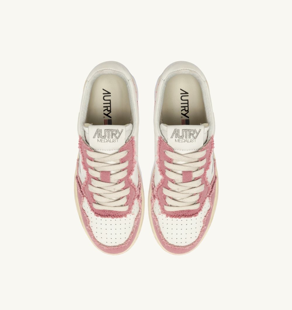 Autry Medalist Low Sneakers Leather Canvas White / Pink | 0647-DZABN