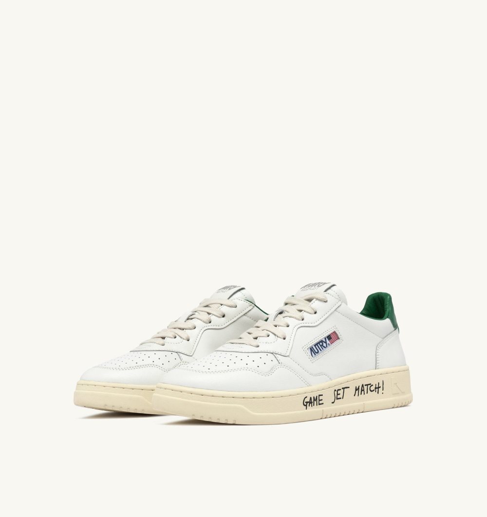 Autry Medalist Low Sneakers Leather Lettering Green / White | 8162-IPWNG