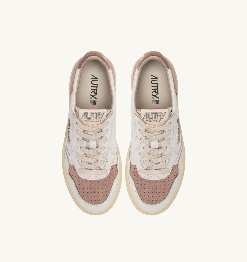 Autry Medalist Low Sneakers Leather Nude White / Pink | 7148-FMOPZ