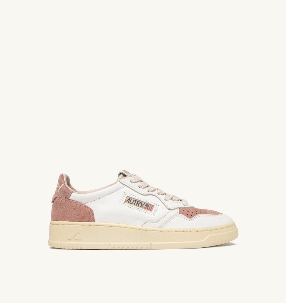 Autry Medalist Low Sneakers Leather Nude White / Pink | 7148-FMOPZ