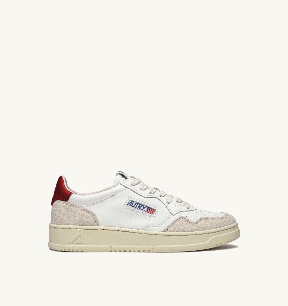 Autry Medalist Low Sneakers Leather Suede White / Red | 8423-UELYC