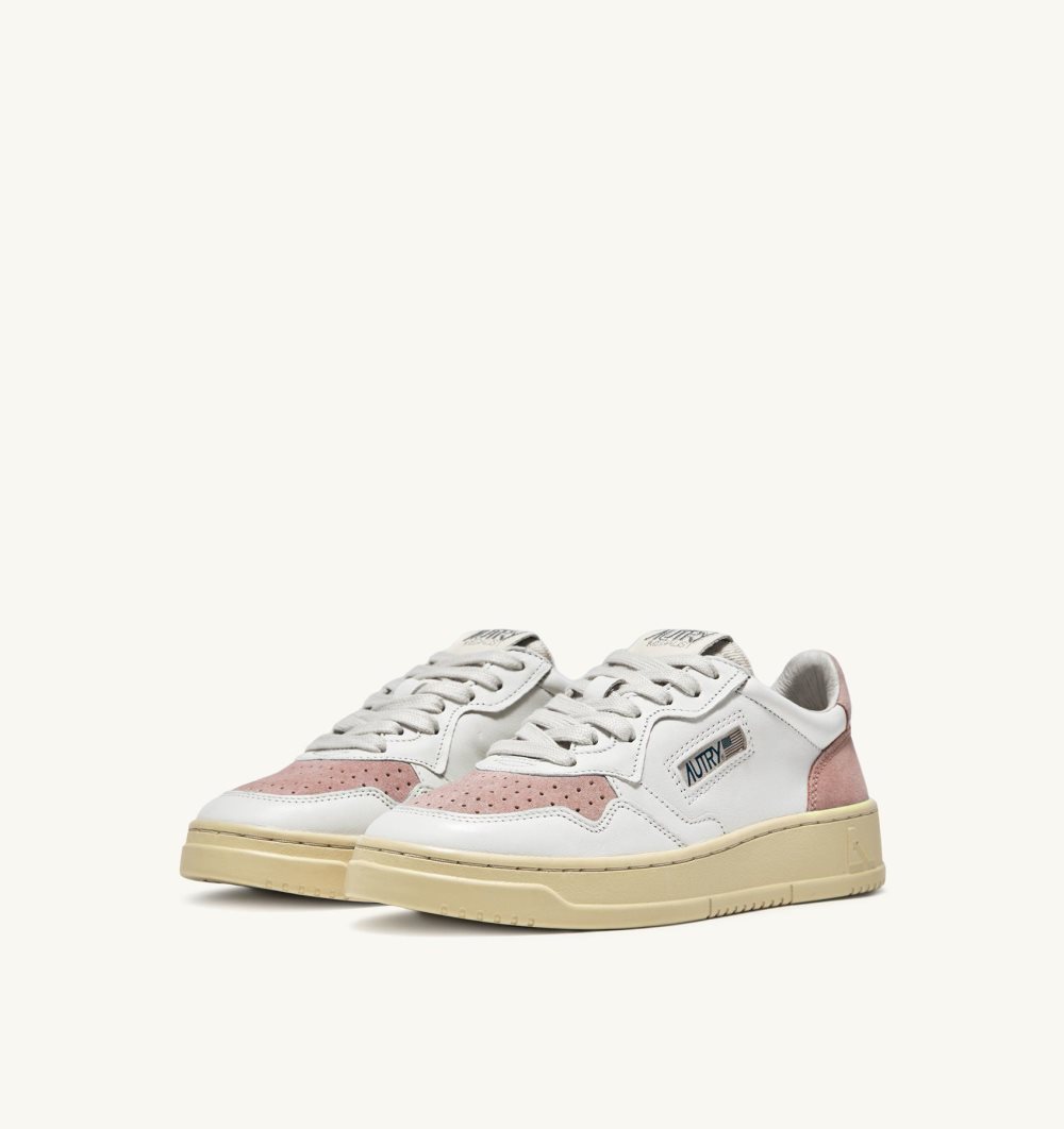 Autry Medalist Low Sneakers Suede Leather White / Pink | 0518-SYIXU