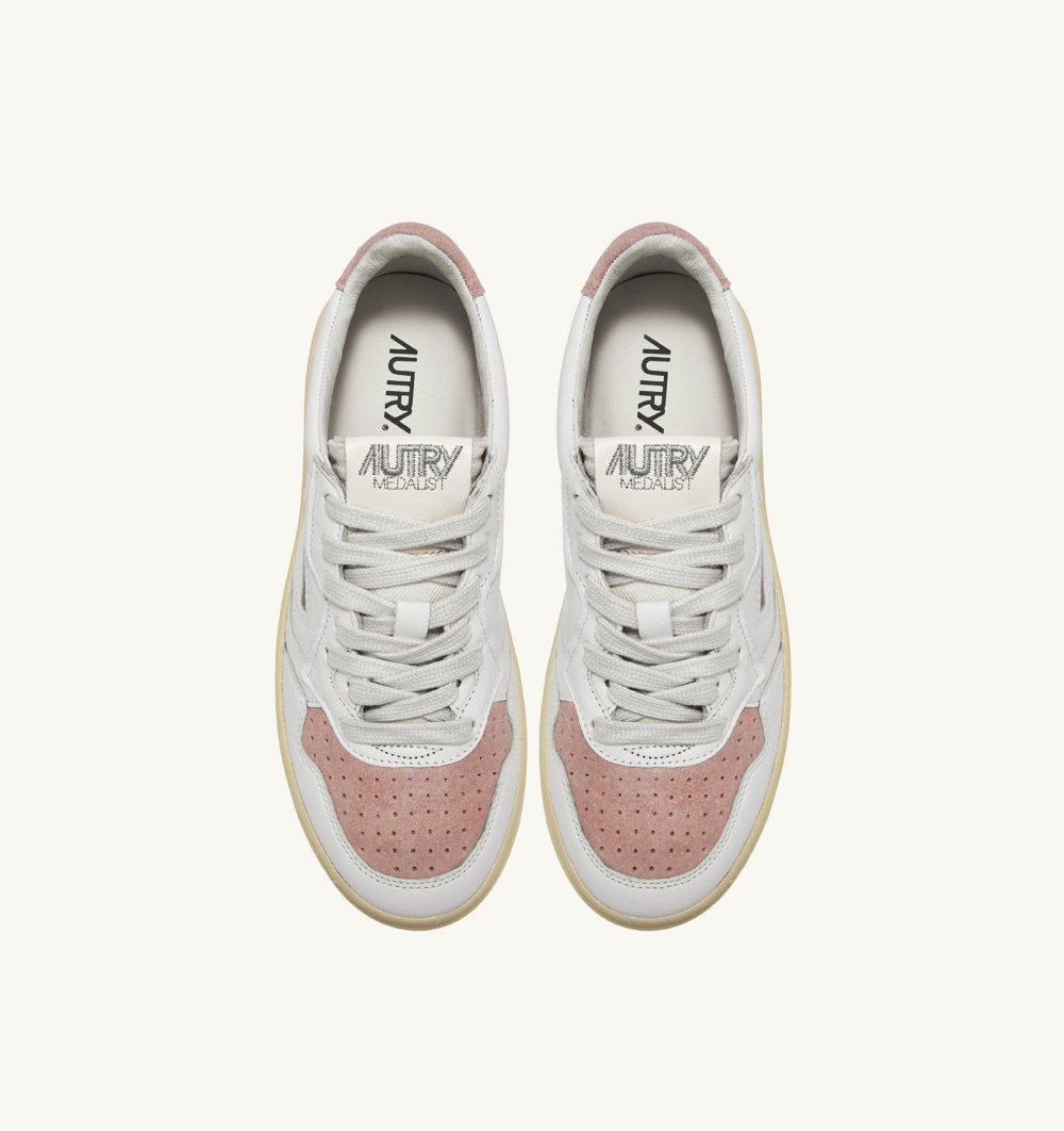 Autry Medalist Low Sneakers Suede Leather White / Pink | 0518-SYIXU