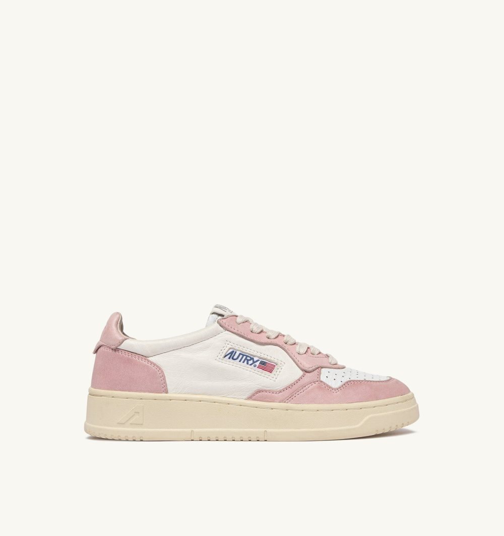 Autry Medalist Low Sneakers Washed Goatskin White / Pink | 0618-KBSVJ