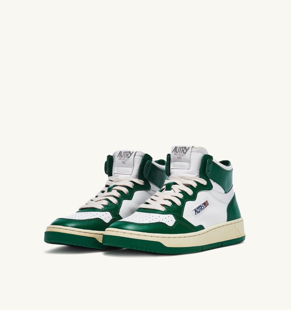 Autry Medalist Mid Sneakers Leather Green / White | 7328-MKZBG