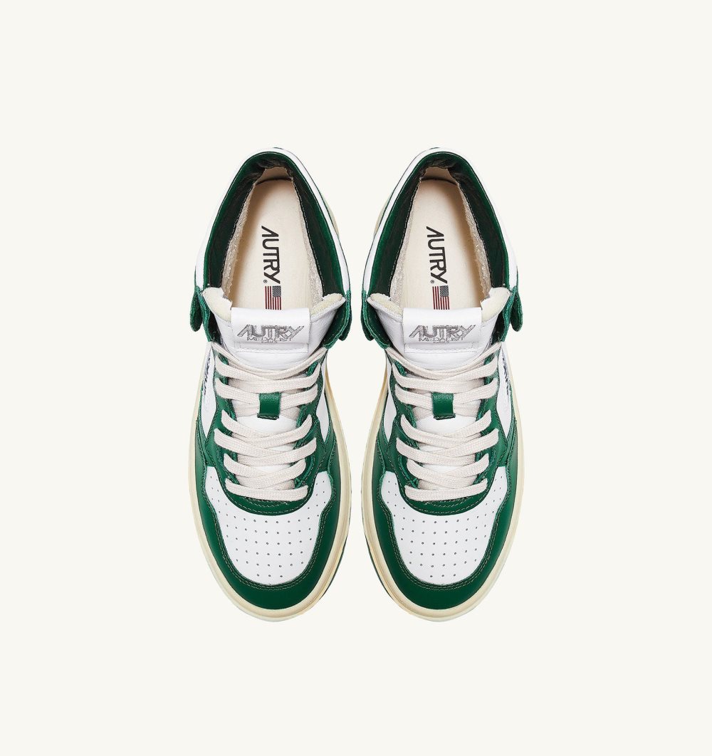 Autry Medalist Mid Sneakers Leather Green / White | 7328-MKZBG