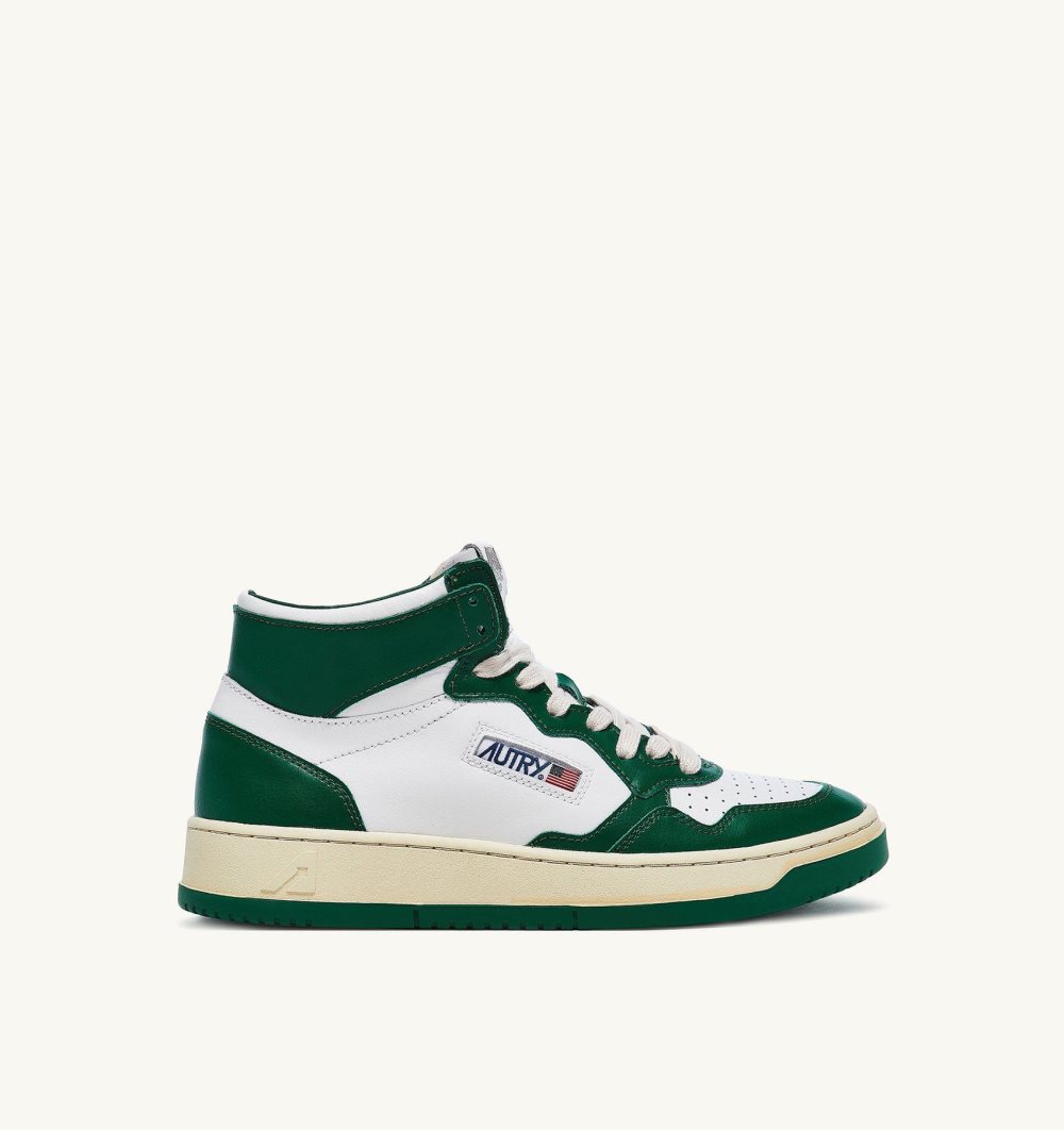 Autry Medalist Mid Sneakers Leather Green / White | 7328-MKZBG