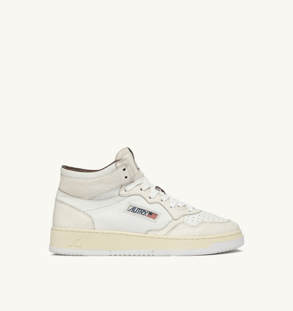 Autry Medalist Mid Sneakers Leather Neutral-tone Nappa White | 5932-HOXWC