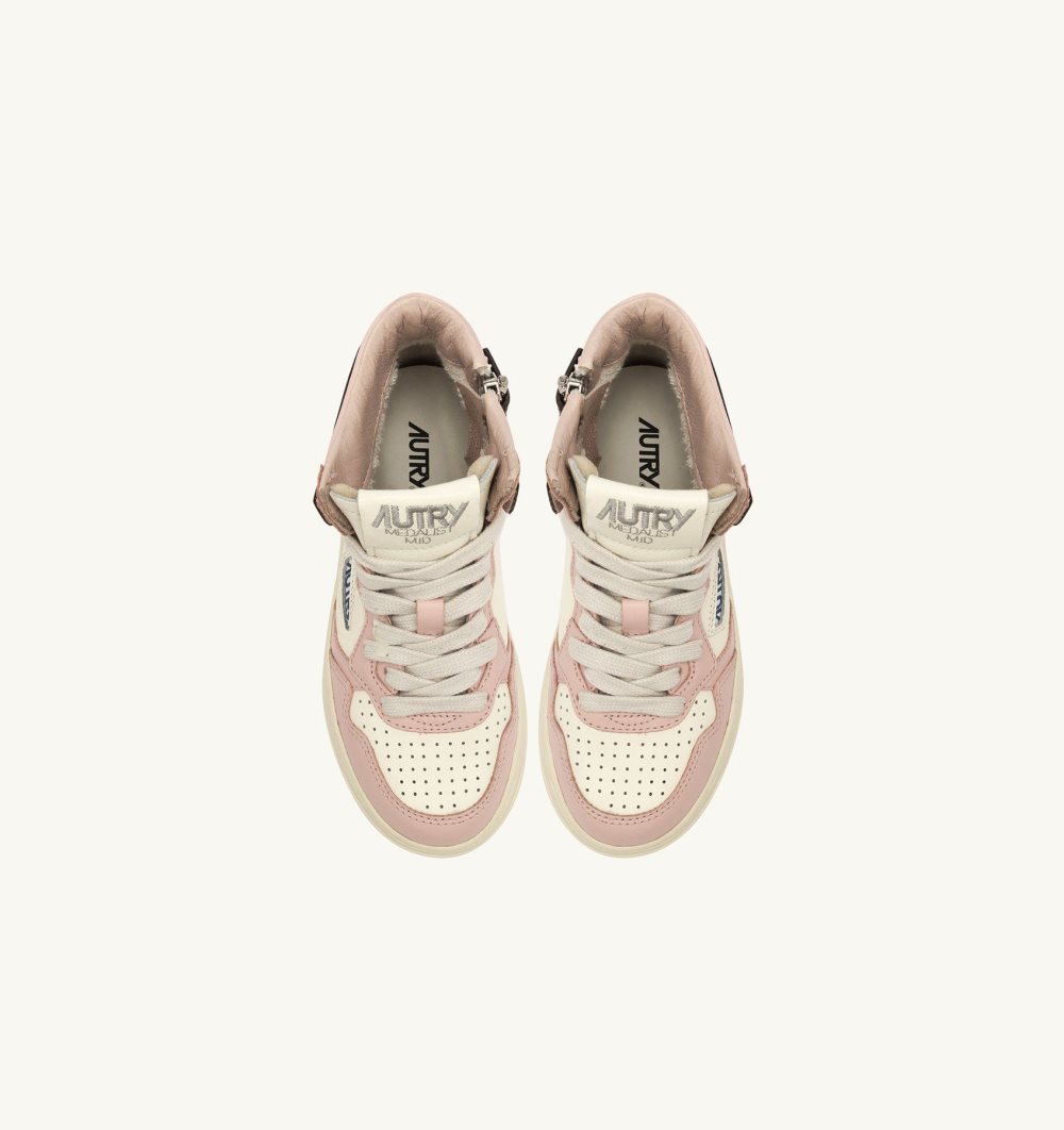 Autry Medalist Mid Sneakers Leather White / Pink | 6017-RFUTL