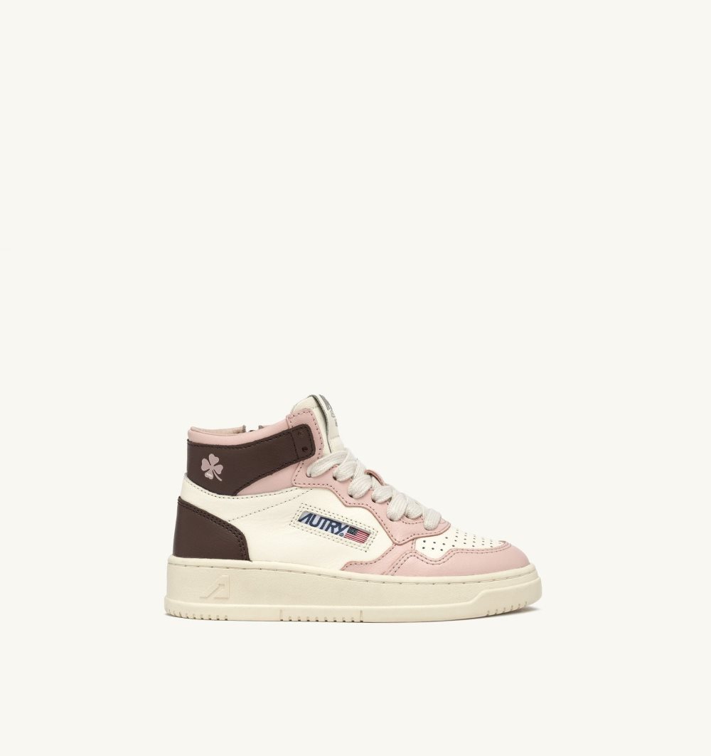 Autry Medalist Mid Sneakers Leather White / Pink | 6017-RFUTL