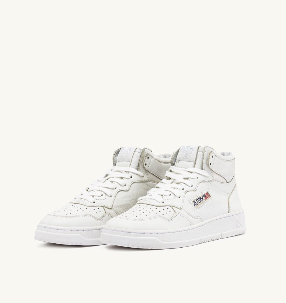 Autry Medalist Mid Sneakers Napa Leather White | 9714-DUHNM