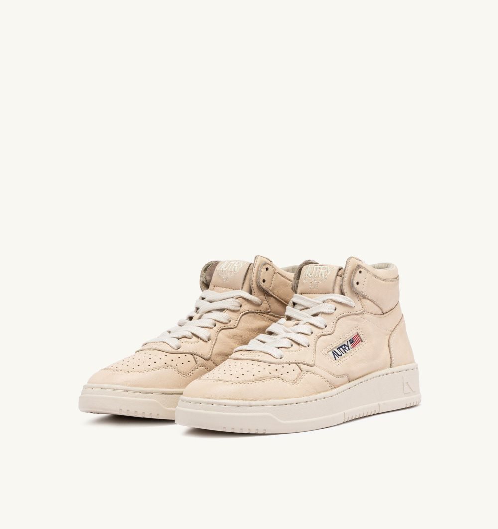 Autry Medalist Mid Sneakers Napa Leather Beige | 1098-CXNZP