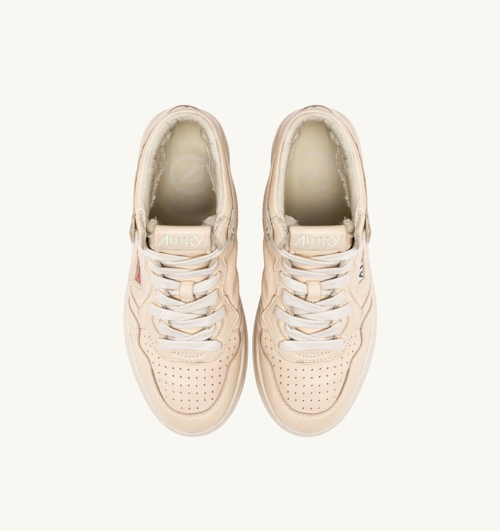 Autry Medalist Mid Sneakers Napa Leather Beige | 1098-CXNZP