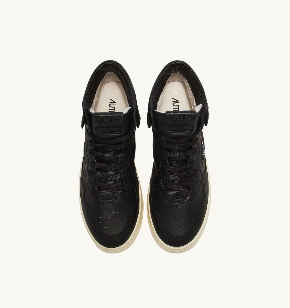 Autry Medalist Mid Sneakers Super-soft Nappa Black | 4735-GECNJ