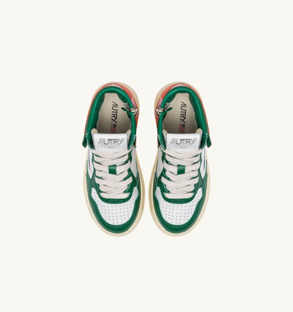 Autry Medalist Mid-top Sneakers Leather Green / White | 6870-KDHWY