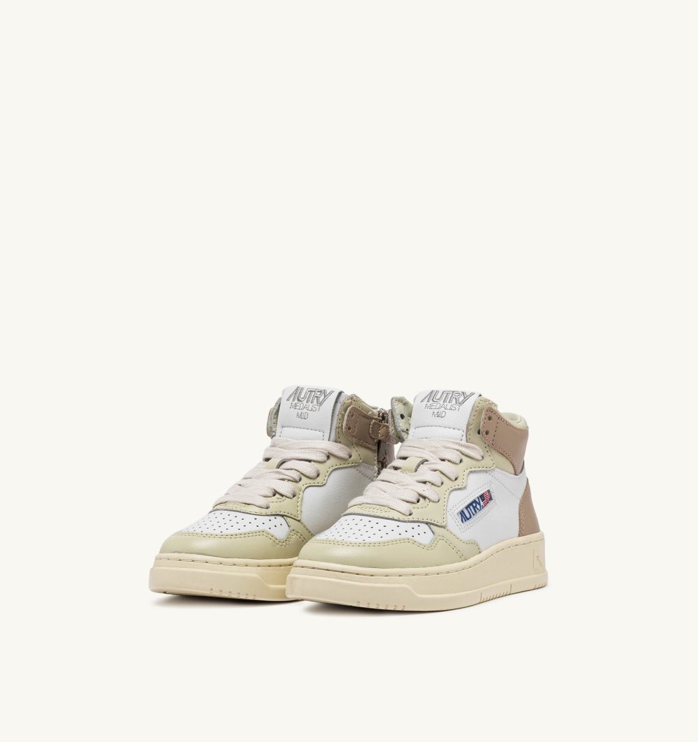 Autry Medalist Mid-top Sneakers Leather White / Beige | 7421-MYALC