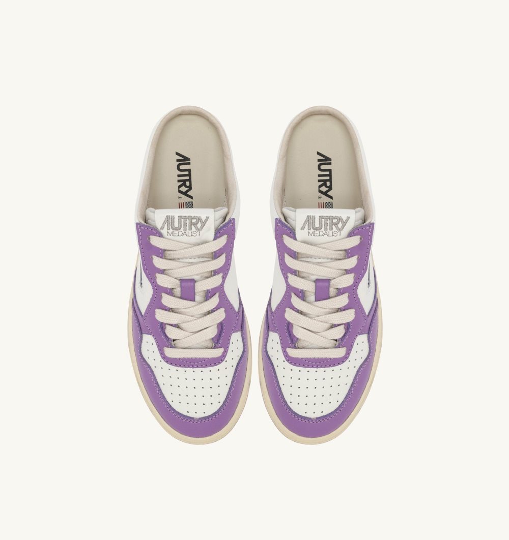 Autry Medalist Mule Low Sneakers Leather White / Purple | 9586-MKIAF