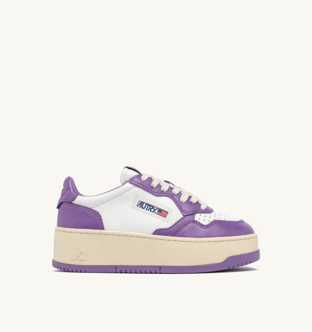 Autry Medalist Platform Low Sneakers Leather White / Purple | 6508-WHAGY