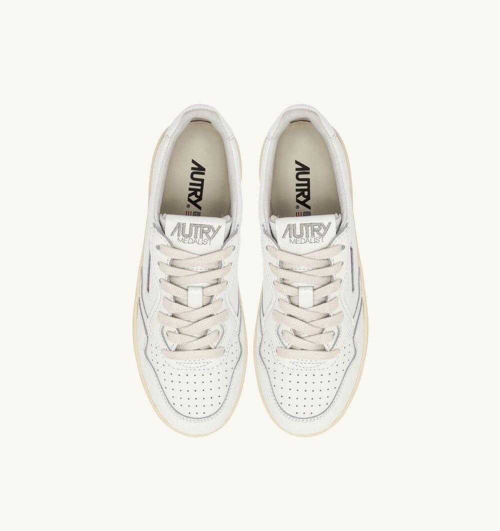 Autry Medalist Platform Sneakers Leather White | 3904-UCTWL