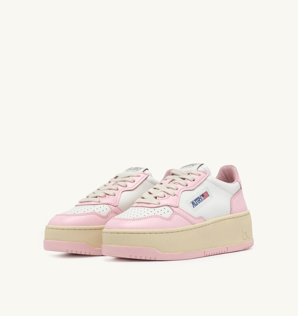 Autry Medalist Platform Sneakers Leather White / Pink | 3059-ZXVDO