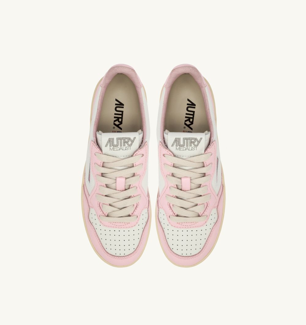 Autry Medalist Platform Sneakers Leather White / Pink | 3059-ZXVDO