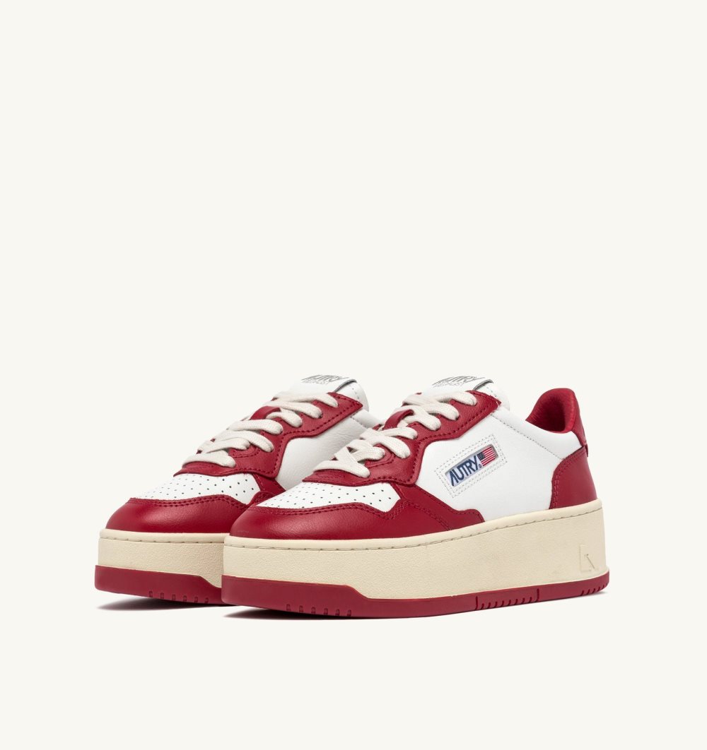 Autry Medalist Platform Sneakers Leather White / Red | 1273-KWFXE