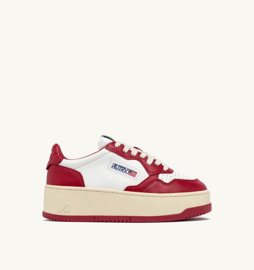 Autry Medalist Platform Sneakers Leather White / Red | 1273-KWFXE