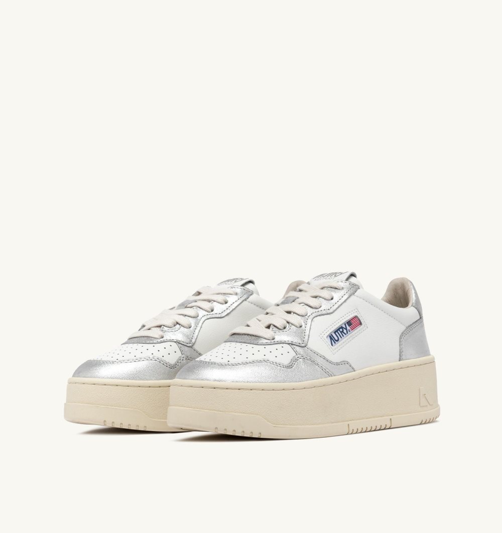 Autry Medalist Platform Sneakers Leather White / Silver | 0853-QGMOK