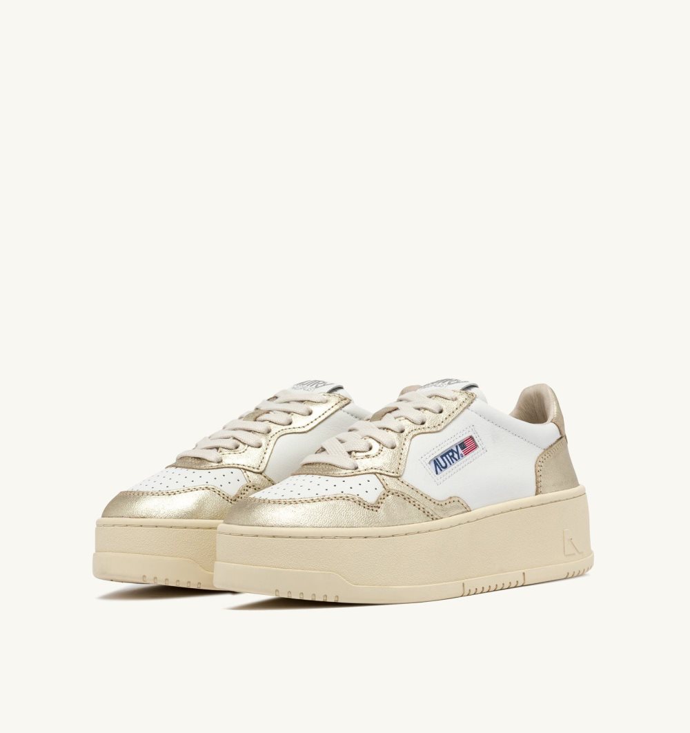 Autry Medalist Platform Sneakers Platinum Leather White / Gold | 0172-YLPAJ