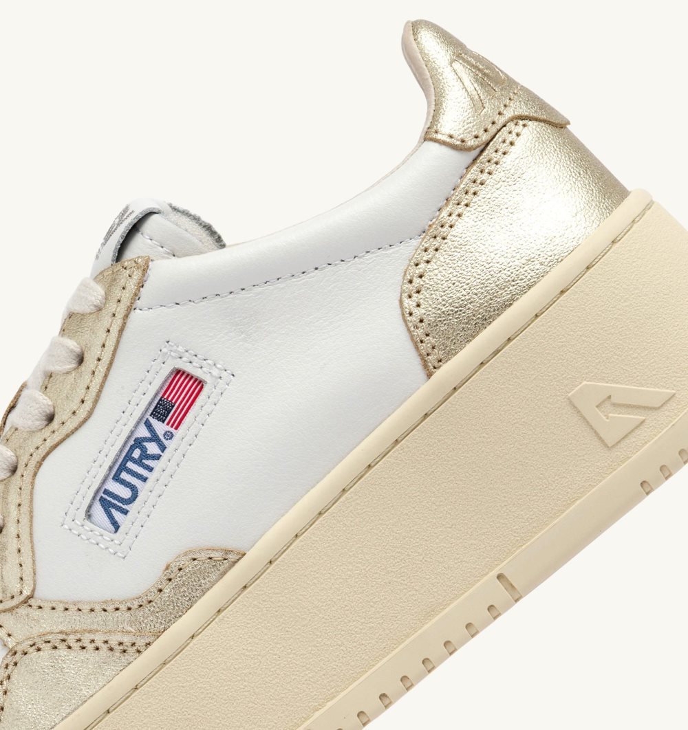 Autry Medalist Platform Sneakers Platinum Leather White / Gold | 0172-YLPAJ