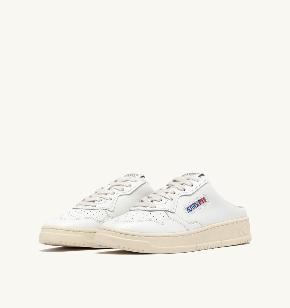 Autry Medalist Sabot Sneakers Leather White | 7014-RPIWF