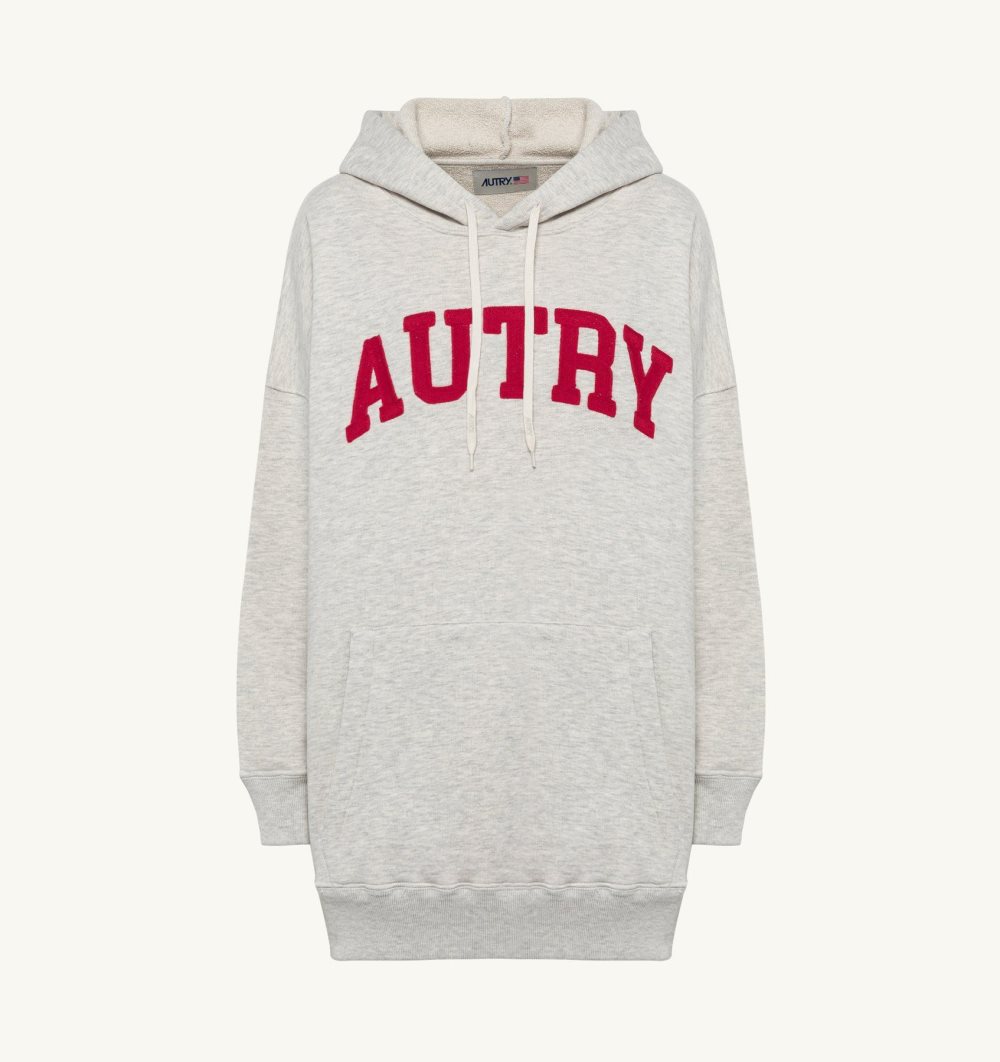 Autry Melange Hooded Sweatshirt Dress Embroidery Logo Grey | 7631-NCPEH