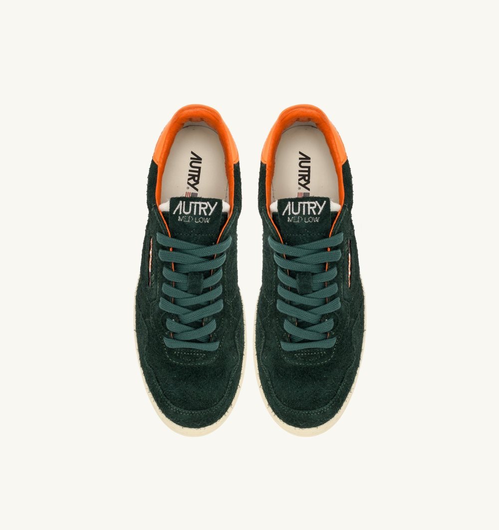 Autry New Flat Low Sneakers Bottle Autumn Glory Suede Green / Orange | 0692-LPZNR