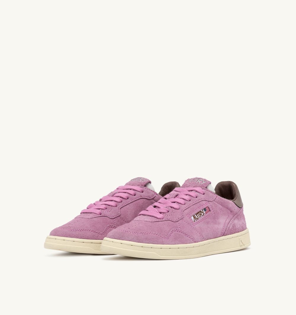 Autry New Flat Low Sneakers Fuchsia Slate Suede Pink | 4957-LTVIG