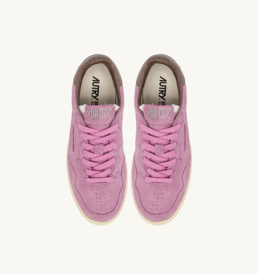 Autry New Flat Low Sneakers Fuchsia Slate Suede Pink | 4957-LTVIG