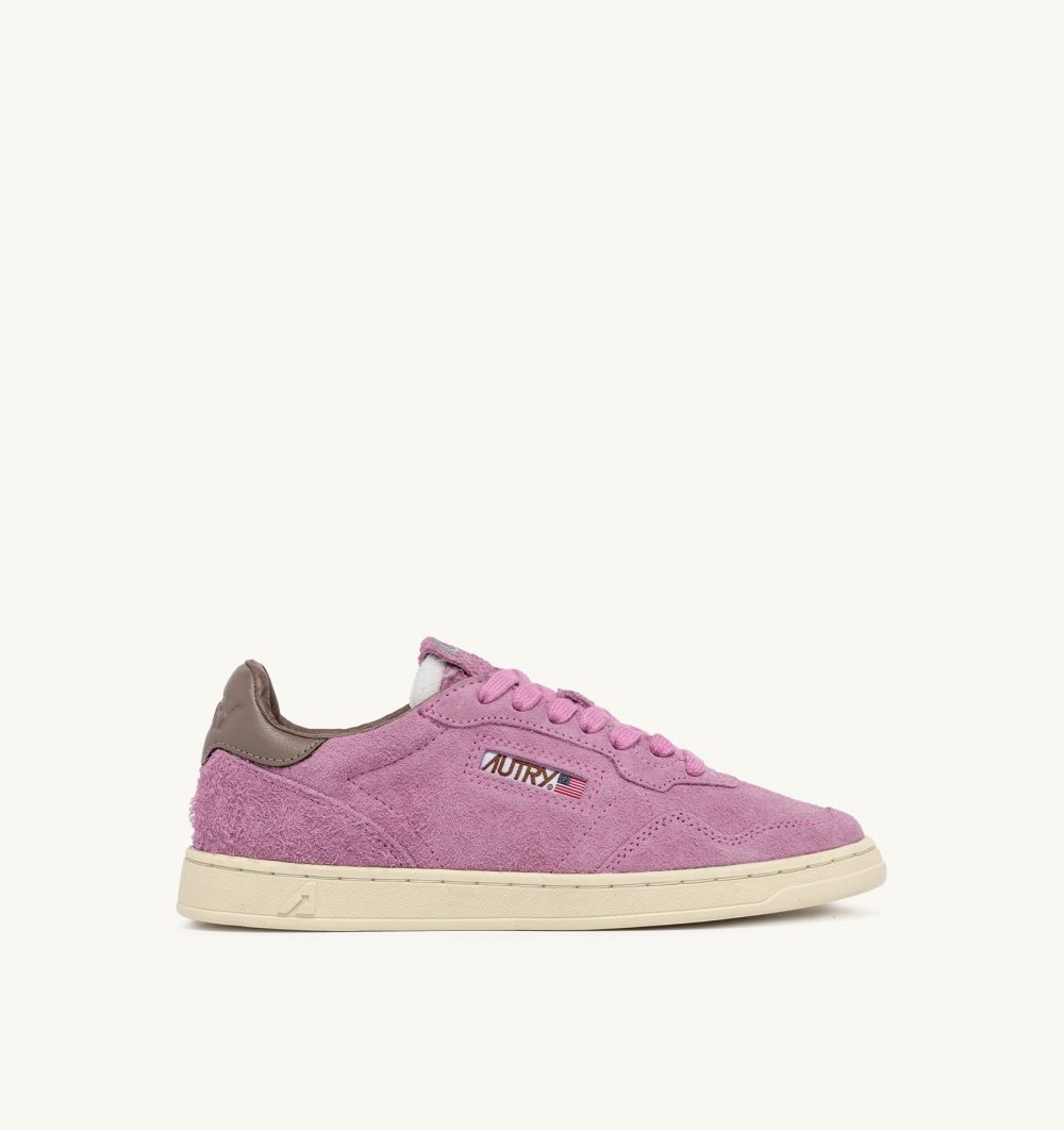 Autry New Flat Low Sneakers Fuchsia Slate Suede Pink | 4957-LTVIG