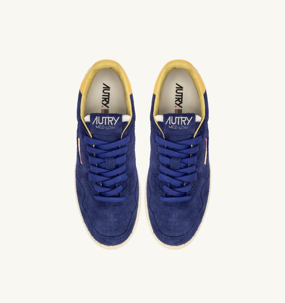 Autry New Flat Low Sneakers Lanzuli Dandelion Suede Yellow / Blue | 4639-NVWLS