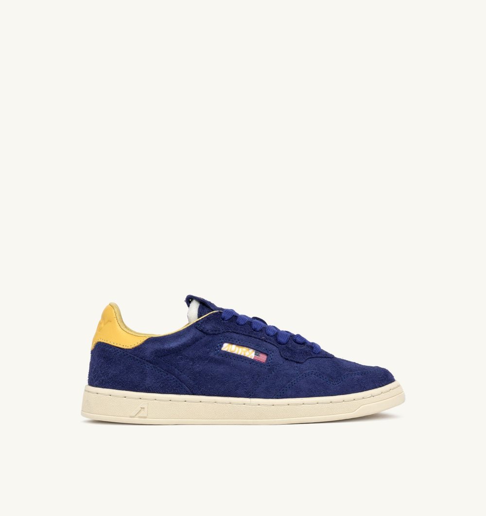 Autry New Flat Low Sneakers Lanzuli Dandelion Suede Yellow / Blue | 4639-NVWLS