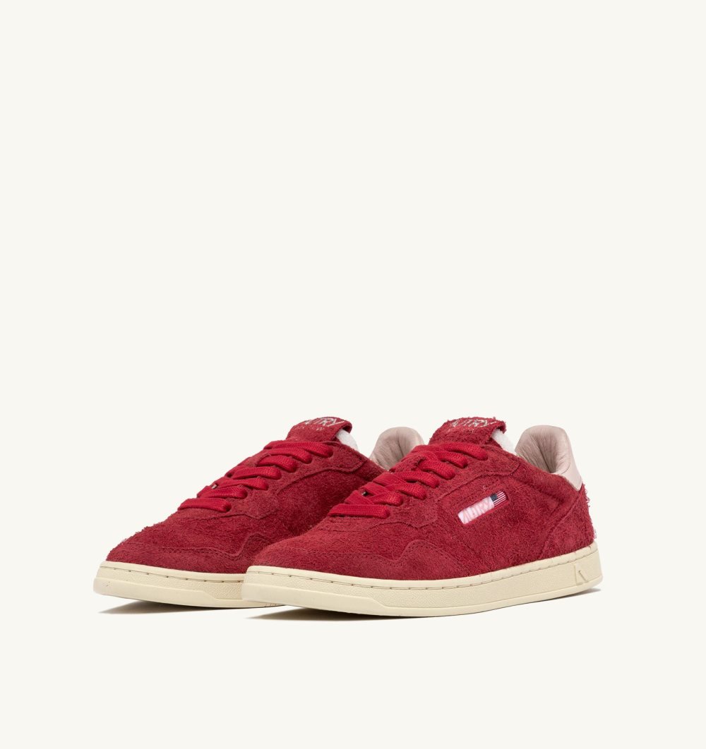 Autry New Flat Low Sneakers Powder Suede Pink / Red | 7925-DJUCK