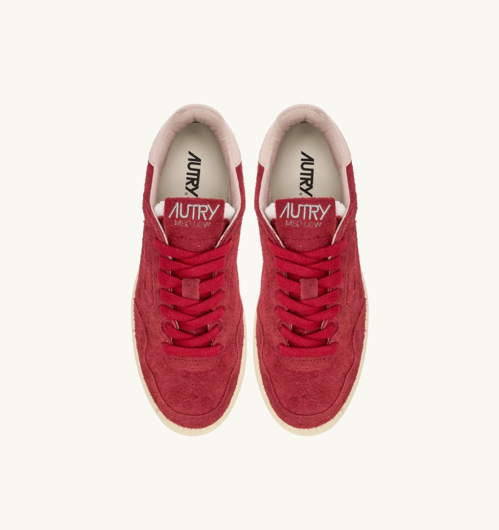 Autry New Flat Low Sneakers Powder Suede Pink / Red | 7925-DJUCK