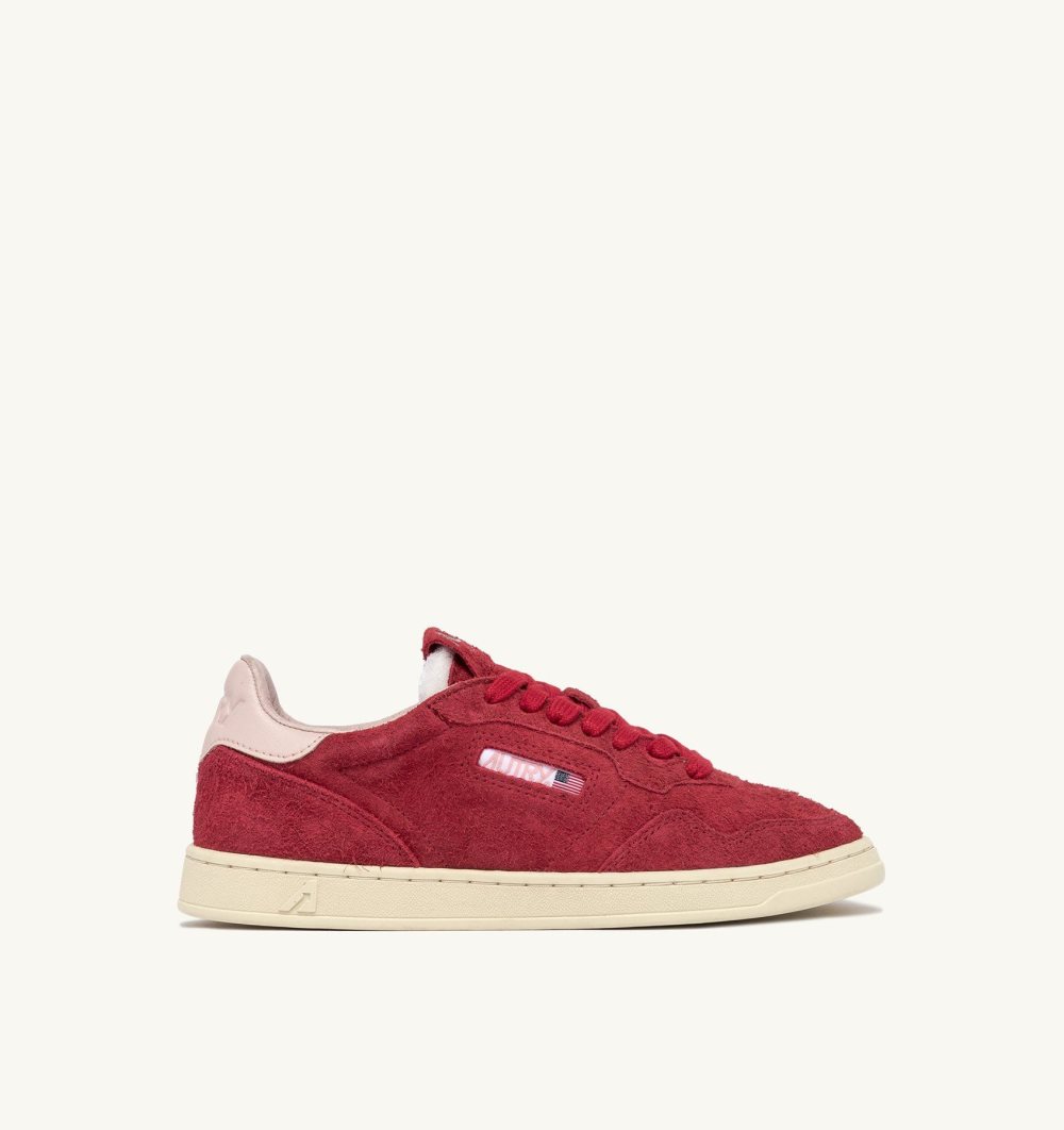 Autry New Flat Low Sneakers Powder Suede Pink / Red | 7925-DJUCK