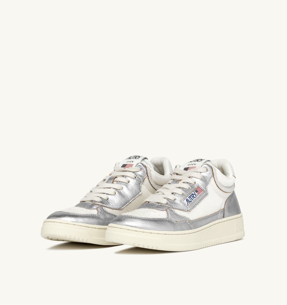 Autry Open Mid Sneakers Mesh Tone Leather White / Silver | 5104-ZIWPA