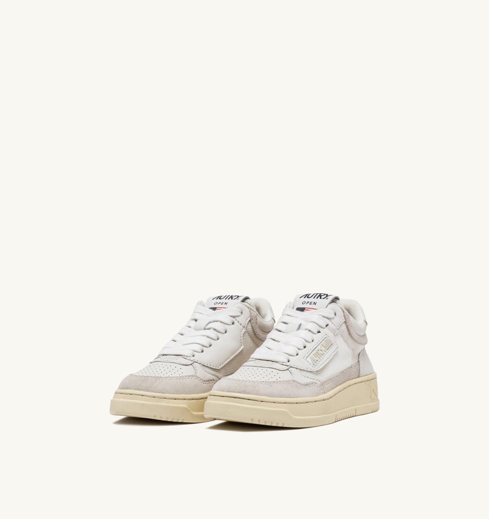 Autry Open Mid-top Sneakers Leather Mesh Suede White | 8926-RLIGM