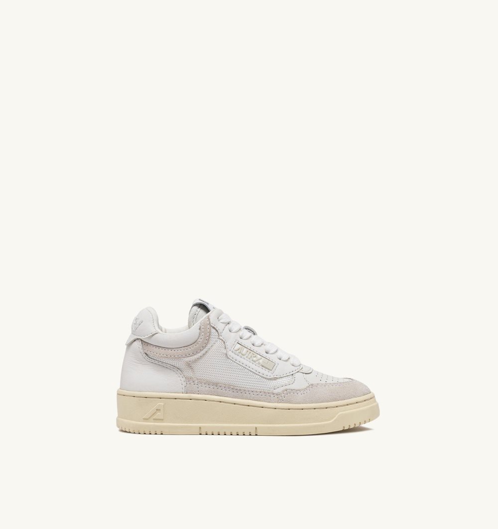 Autry Open Mid-top Sneakers Leather Mesh Suede White | 8926-RLIGM