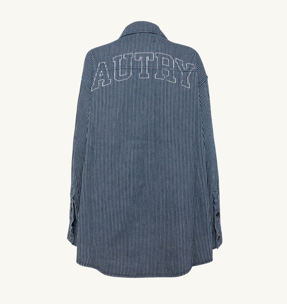 Autry Oversized Fit Striped Shirt Cotton Denim White / Blue | 6217-GKFSR