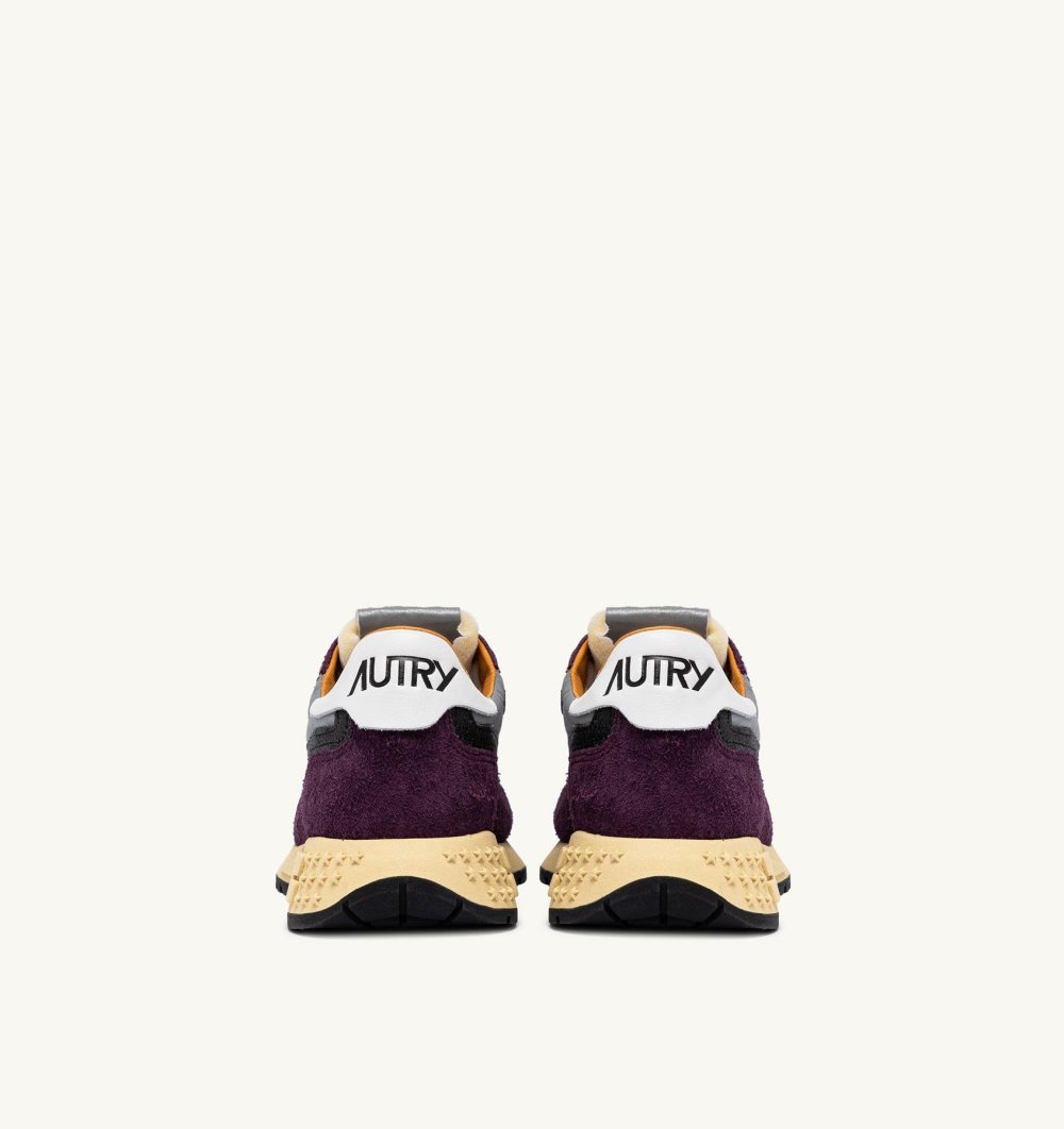 Autry Reelwind Low Sneakers Barolo Cracked Leather Reflective Nylon Burgundy | 5102-VJOQM