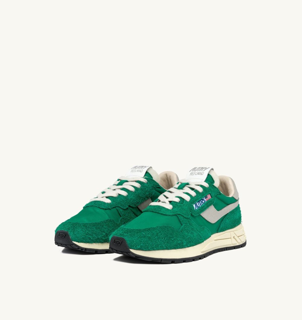 Autry Reelwind Low Sneakers Nylon Suede Green | 4137-CMGUZ